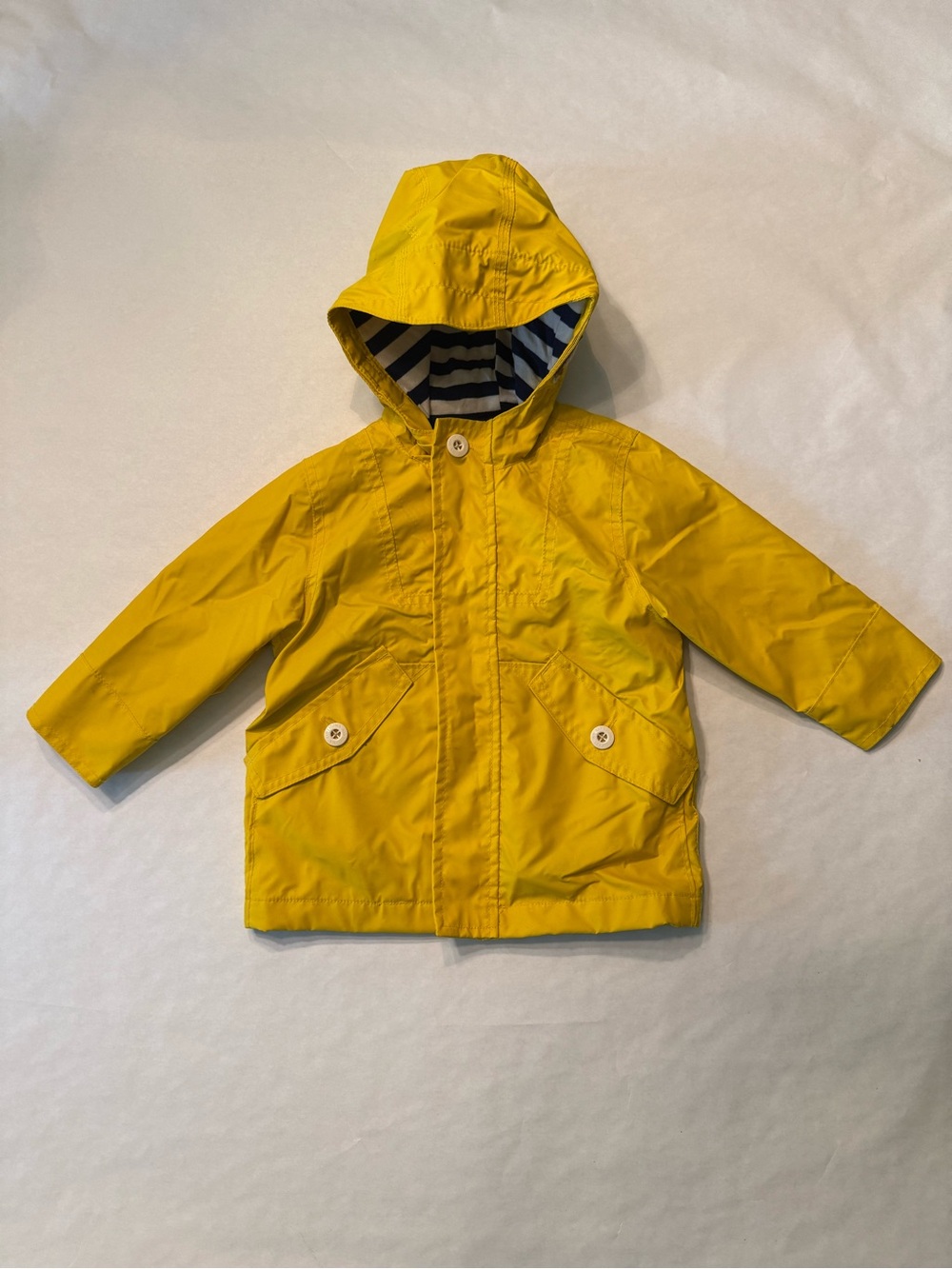 Baby GAP Yellow Hooded Jacket with Navy Stripe Lining